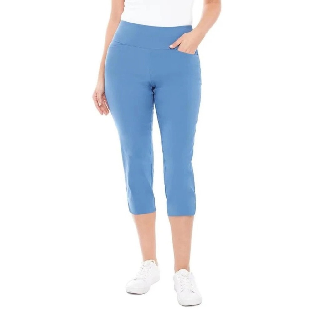 S.C. & Co. Womens Tummy Control Capri Size 10 Pull On Blue Slimming Capri